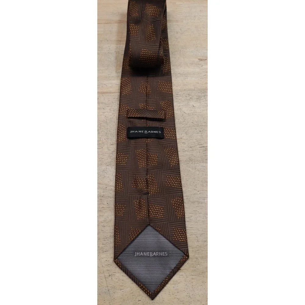 Mens Jhane Barnes Silk Neck Tie Multicolor Geometric Brown